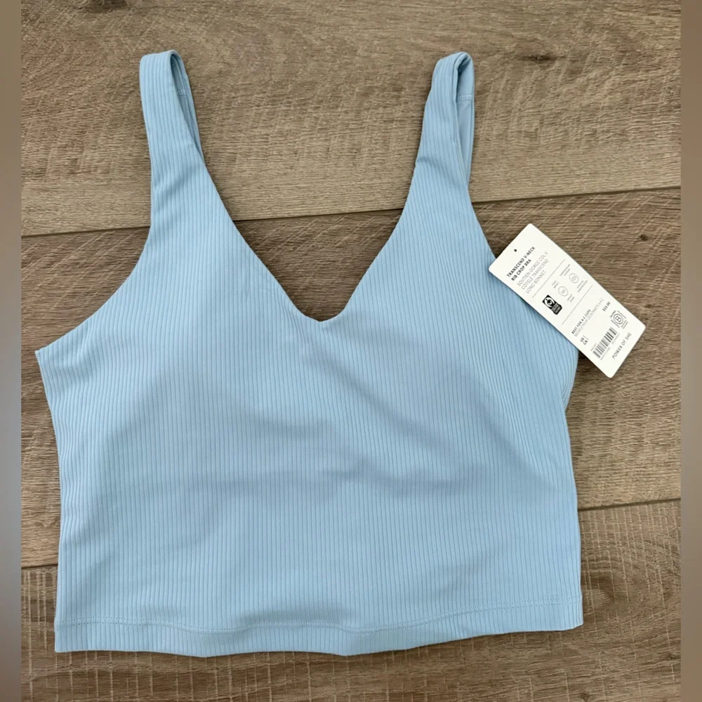 NWT Athleta Transcend V Neck Rib Crop Sports Bra A-C Small Heron Blue - Picture 8 of 11